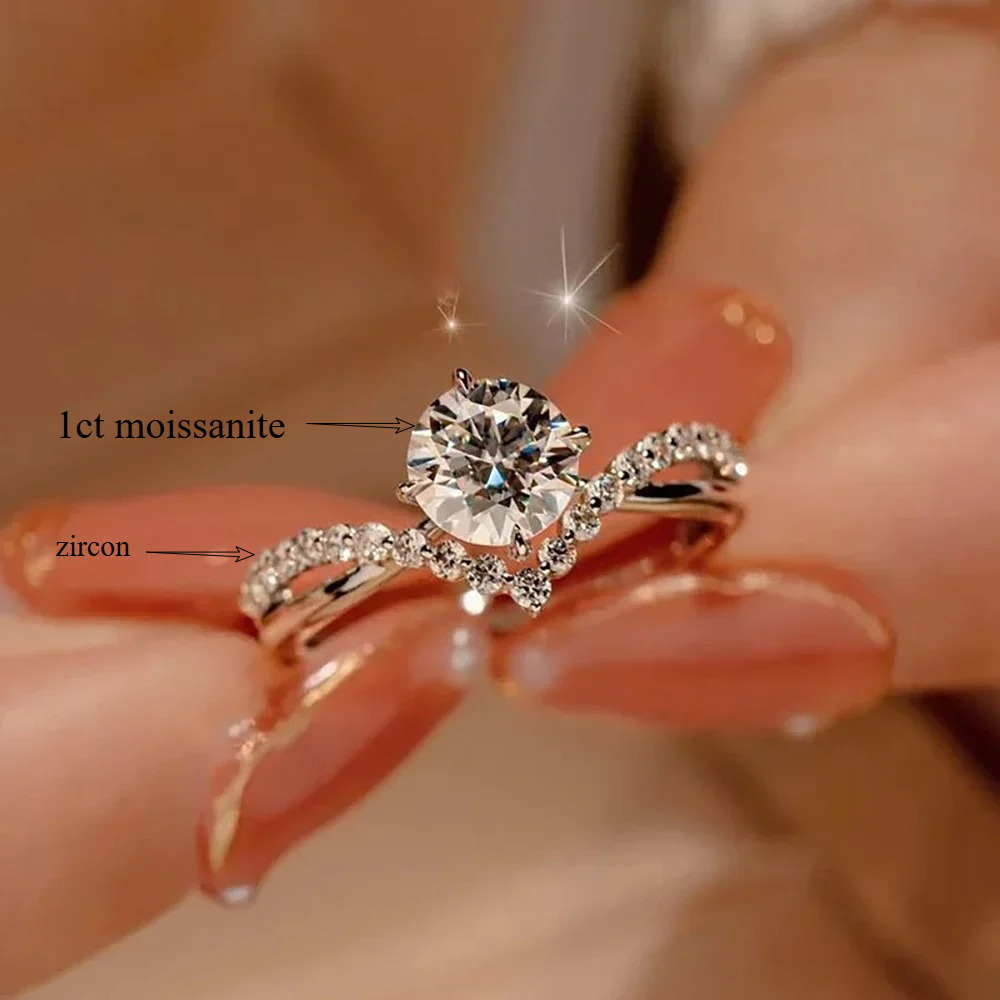 Moissanite Engagement Ring 1 Carat - Anello di Fidanzamento in Argento Sterling