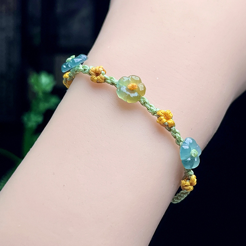 Bracelets - Bracciale con fiori di giadeite Myanmar,