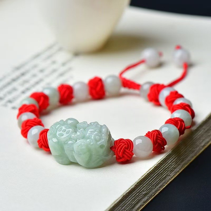 Bracelets - Bracciale Pixiu in Giadeite Naturale Birmana,