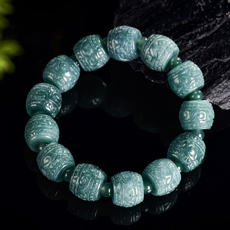Bracelets - Bracciale con Perle Intagliate in Giadeite