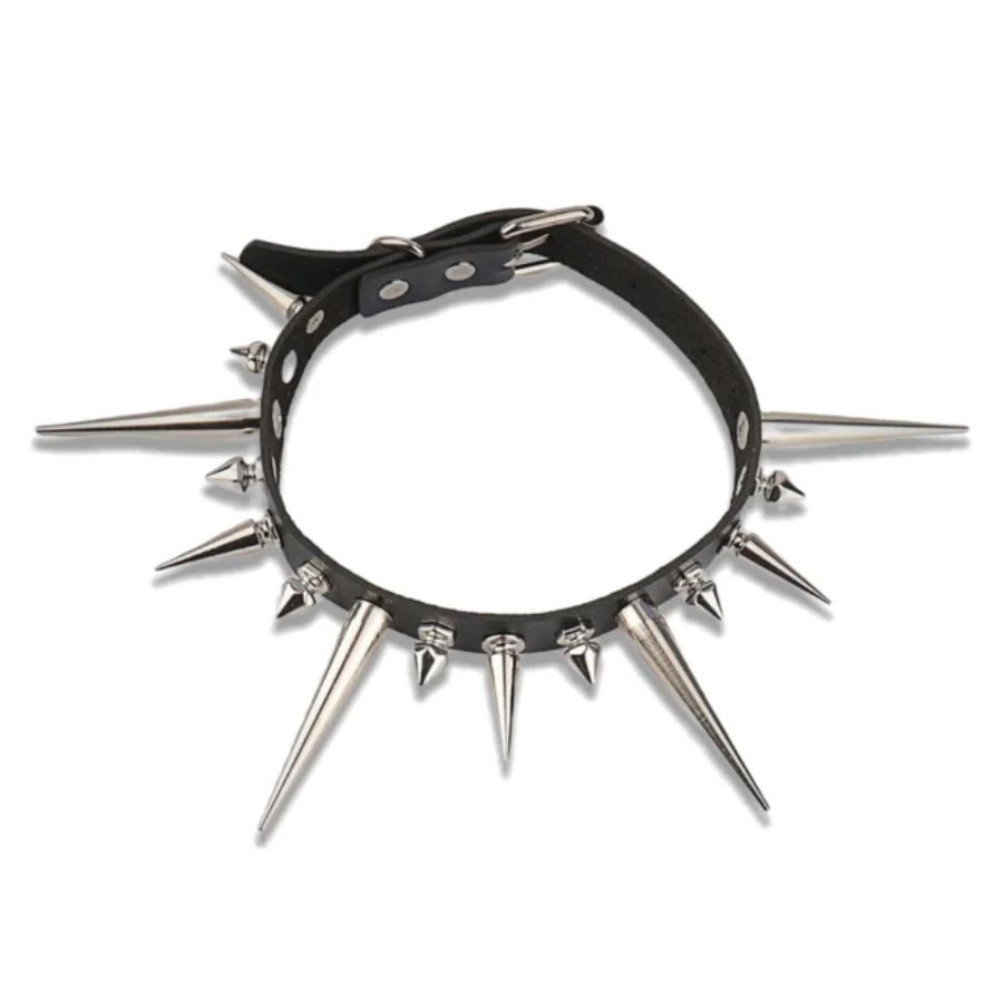 Goth Punk Spike Choker - Goth Long Spike Choker Punk Collare
