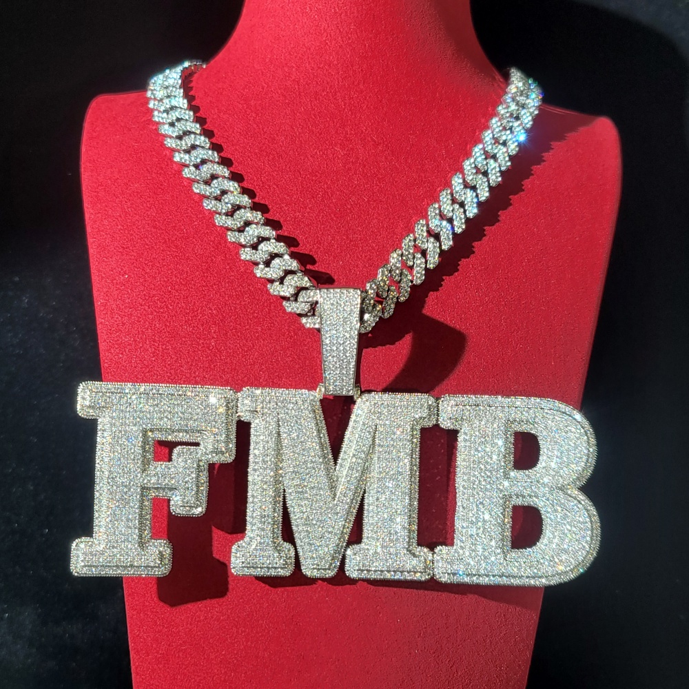 Cuban Link Chain 12Mm - Ciondolo personalizzato con lettere e numeri