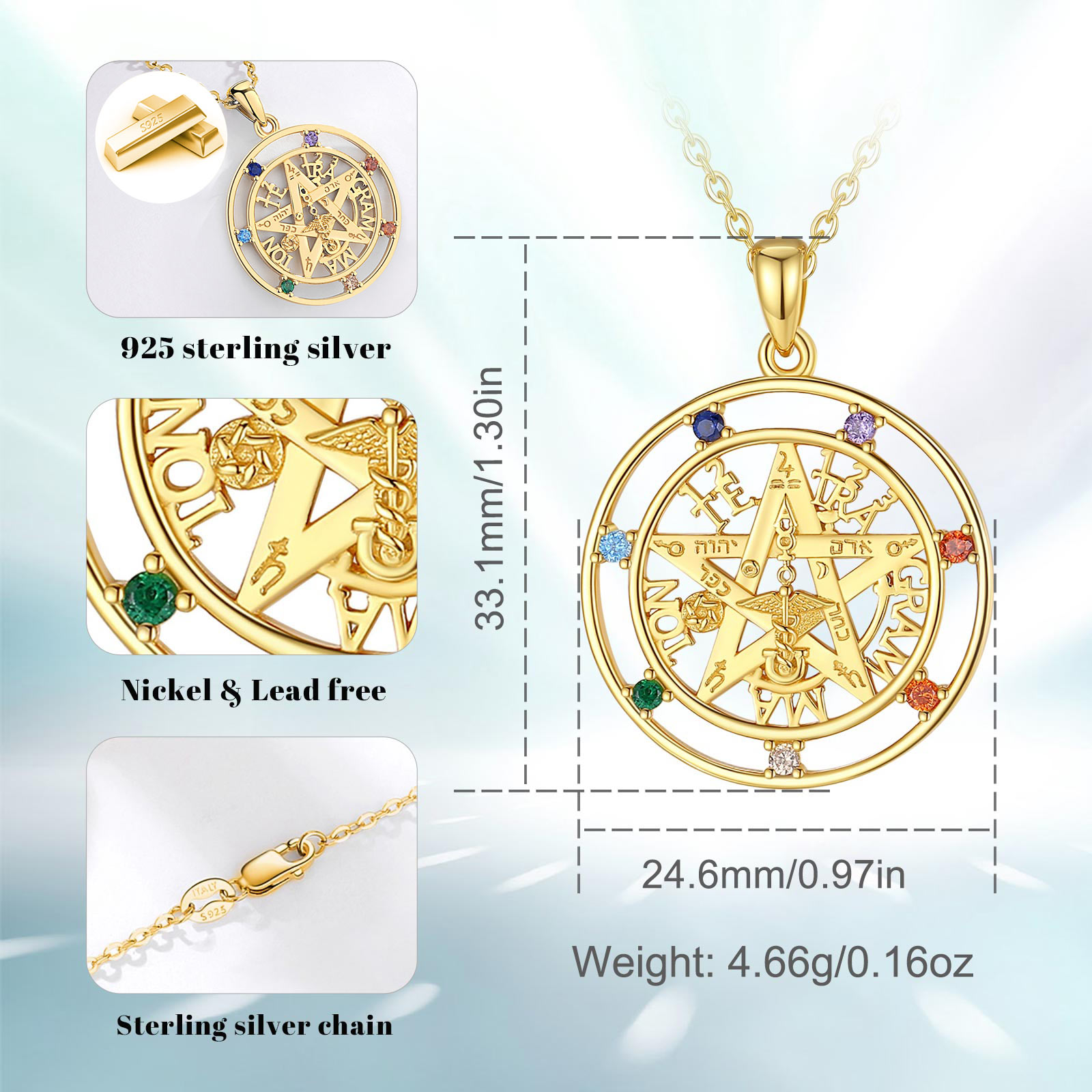 Eudora Collana con pentagramma - 925 Sterling Silver Chain Necklace Men recensione e prezzo