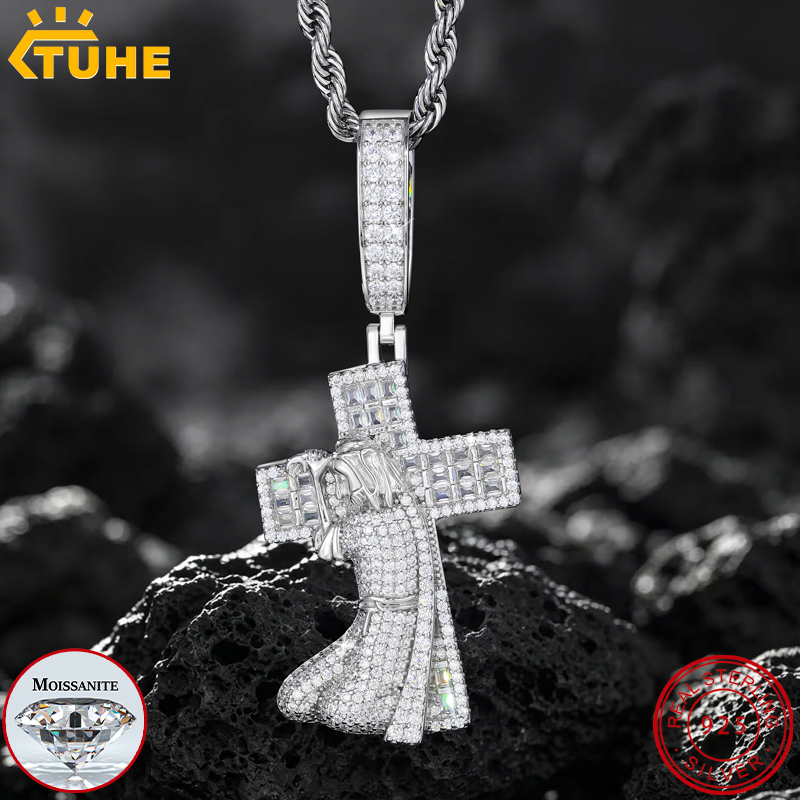 Nuovo ciondolo a croce di Gesù - 925 Sterling Silver Chain Necklace Men recensione e prezzo
